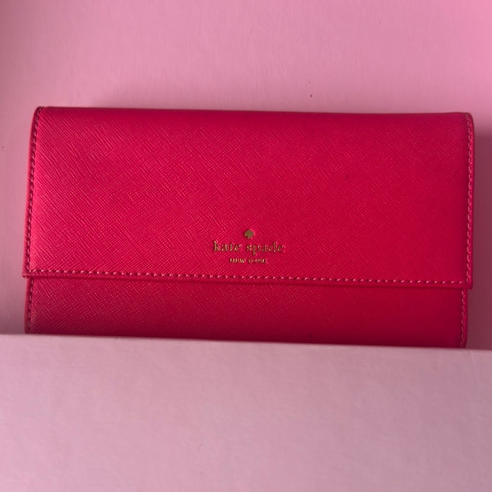Kate Spade Pink Wallet Sleek Fold-Over Design (Inside plastic is stained)
